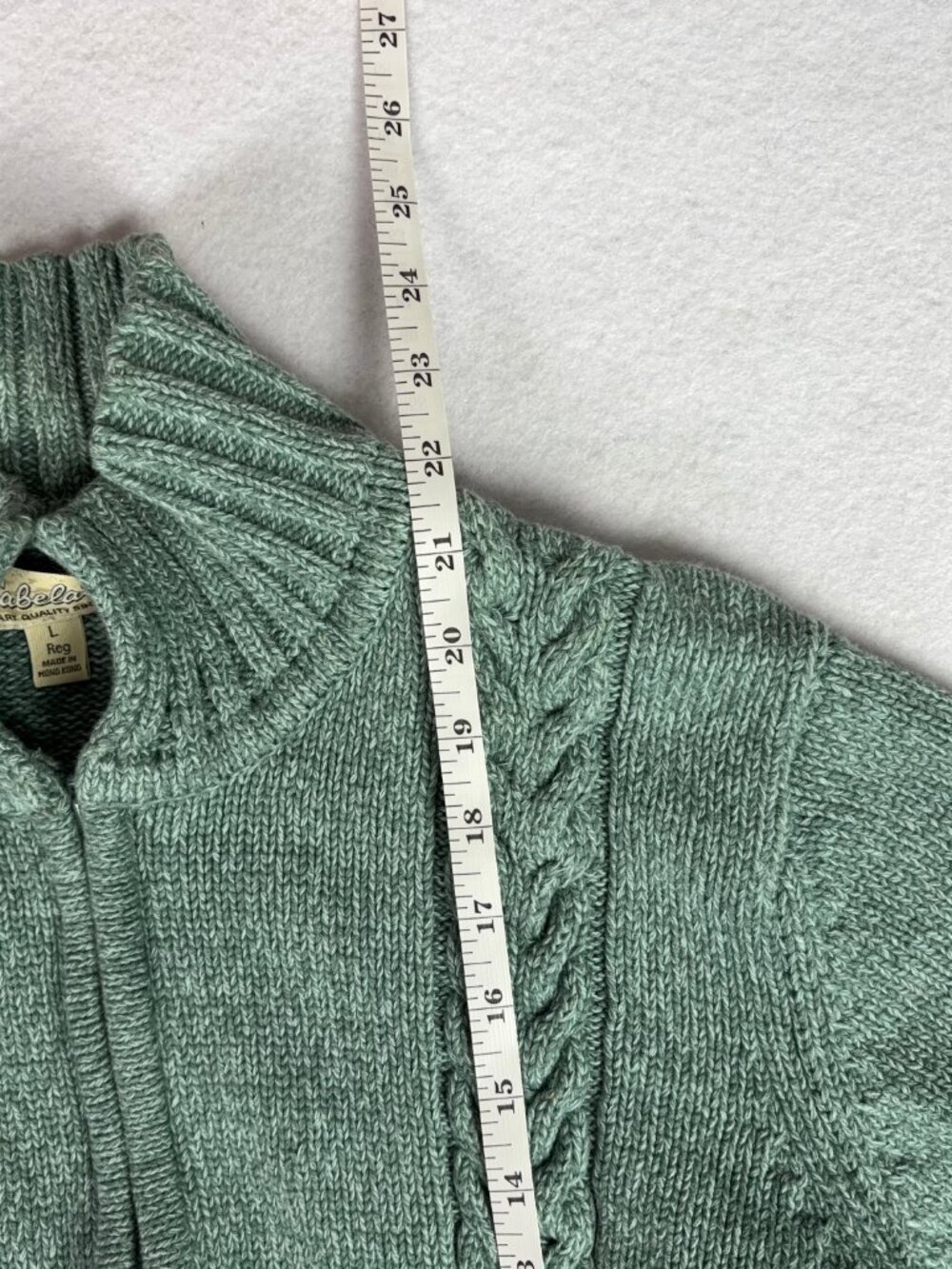 VTG Cabela's Cable Knit Full-Zip Cardigan Women's L Teal Cozy Grandpa Cabincore - Picture 4 of 7
